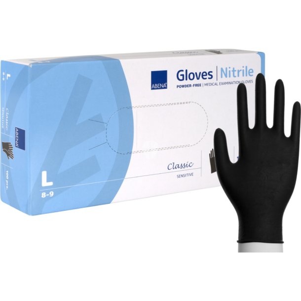 ABENA Classic Sensitive Undersgelseshandske L sort nitril pudderfri pk a 200 stk