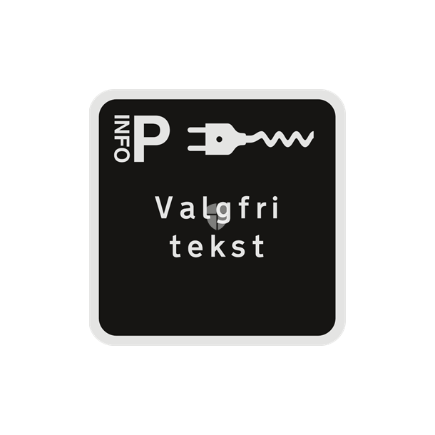 Skilt P-info privatretligt parkeringsskilt med valgfri tekst og elbil symbol