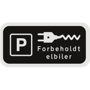 Skilt Undertavle sort privatretlig Parkering forbeholdt elbiler med elbil UE 33,4 symbol