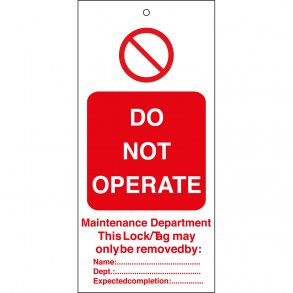 Brady Lockout Tagout Skilt med strip Do not operate 110x50 mm pk a 10 stk