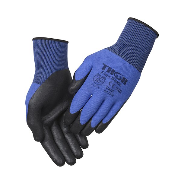 THOR Flex Basic Fingerdyppet nitrilhandske str 10 bl� polyester/spandex pk a 12 par
