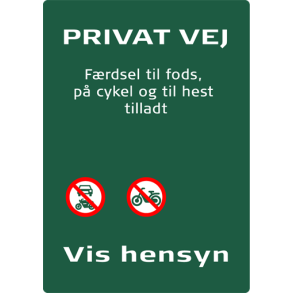 Skilt Naturstyrelsen Privat vej Frdsel til fods, p cy Lakeret Aluminium 297 x 210 mm NSP01