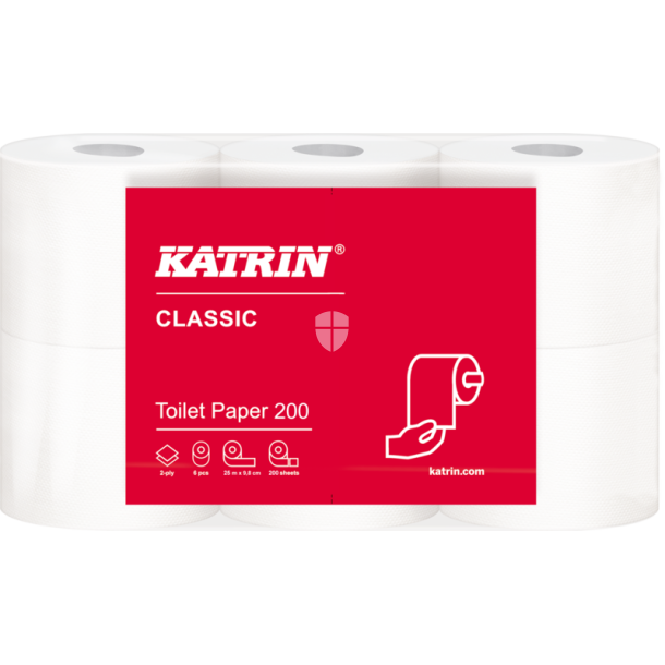 Katrin Classic 200 Toiletrulle hvid 25m 2 lag 8rl