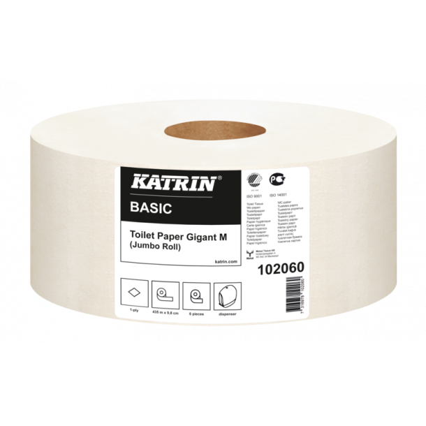 Katrin 102060 Basic Gigant M Natur Toiletrulle hvid 1 lag 6rl