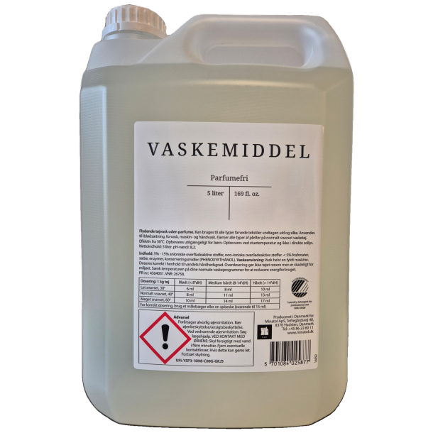 Flydende t�jvaskemiddel 5 liter Parfumefri Svanem�rket