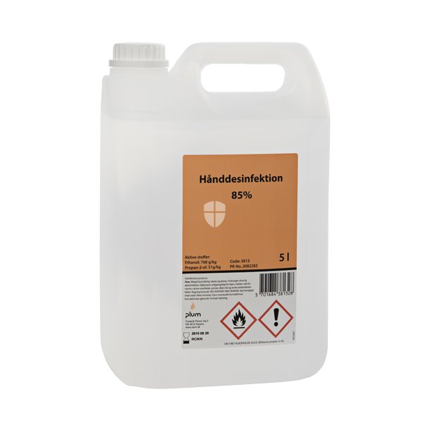 Plum Hnddesinfektion 85% med ethanol og glycerol 5 liter flydende 