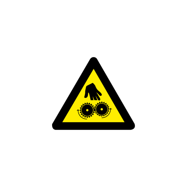 Skilt Advarselsskilt A380 Pas p�! Fingre i tandhjul 