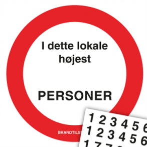 Skilt Brand Sikkerhedsskilt Hjest antal personer i lokale