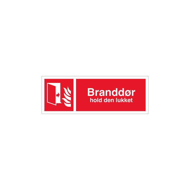 Skilt Brand Brandd�r lukkes ved arbejdstids oph�r og ved brand