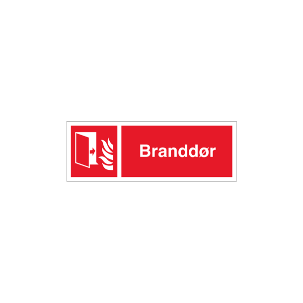 Skilt Brand Brandd�r med tekst og brandsymbol