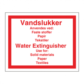 Skilt Brand DK EN Vandslukker