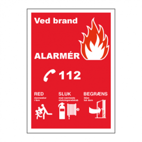 Skilt Brandskilt Ved brand ALARMER