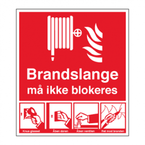 Skilt Brand Brandslange m ikke blokeres 175 x 155 mm