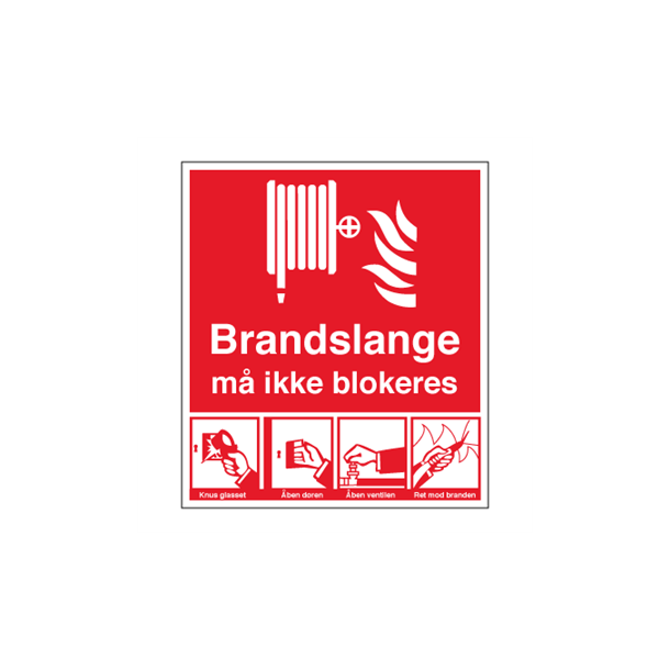 Skilt Brand Brandslange m� ikke blokeres 175 x 155 mm