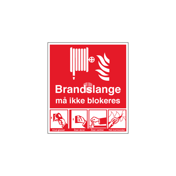 Skilt Brand Brandslange m ikke blokeres 175 x 155 mm