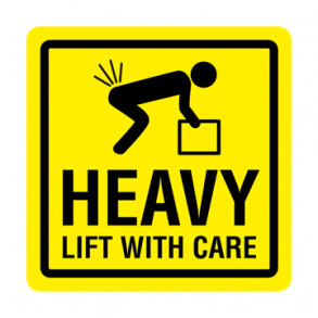 Skilt Faremrkat HEAVY Lift with care