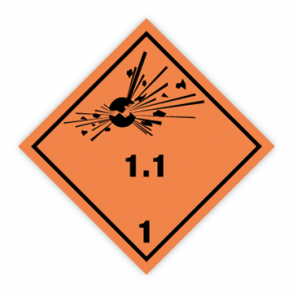 Skilt Fareseddel Explosives kl. 1.1