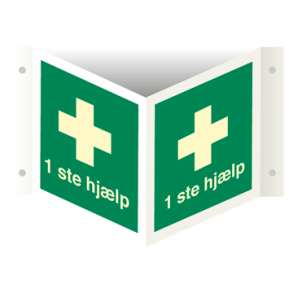 Skilt Flugtvejsskilt Efterlysende Vinkelskilt 1ste hjlp 