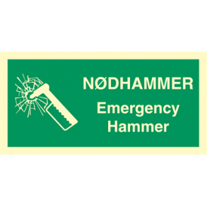 Skilt Flugtvejsskilt Ndhammer Emergency hammer 100 x 200 mm