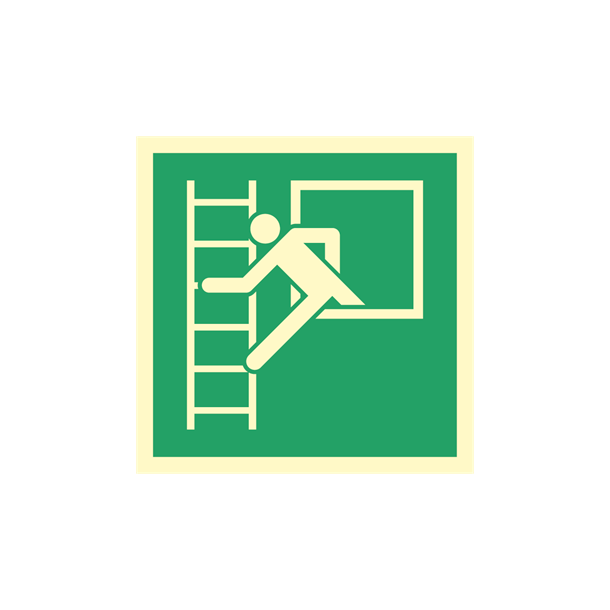 Skilt Flugtvejsskilt 150 x 150 mm Redningsvindue med fast n�dstige