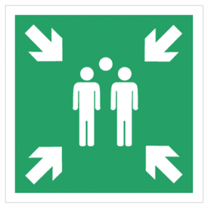 Skilt Flugtvejsskilt Henvisningsskilt Samlingspunkt og samlingsplads