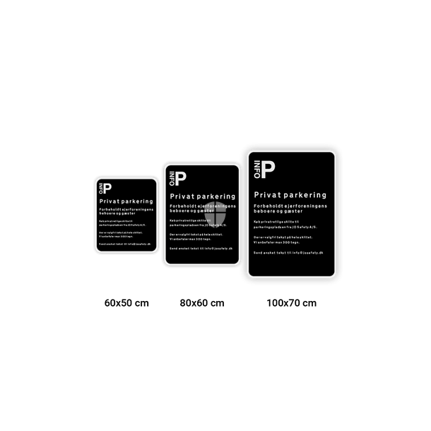 Skilt Parkering med egen tekst logo private parkeringsomrder sort privatretlig tavle