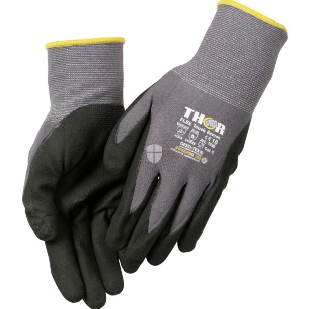 THOR Flex Fingerdyppet nitrilhandske str10 sort nitril/polyester lycra overhnd