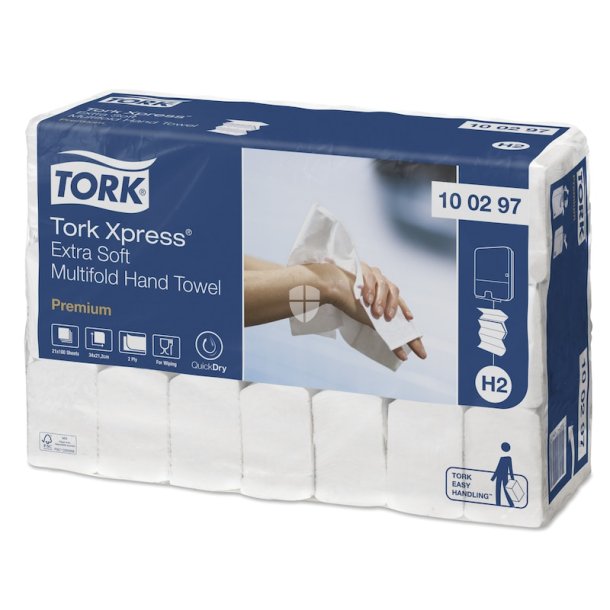 Tork Premium H2 Xpress Extra Soft multifold hndkldeark hvid 340x212mm 2 lag