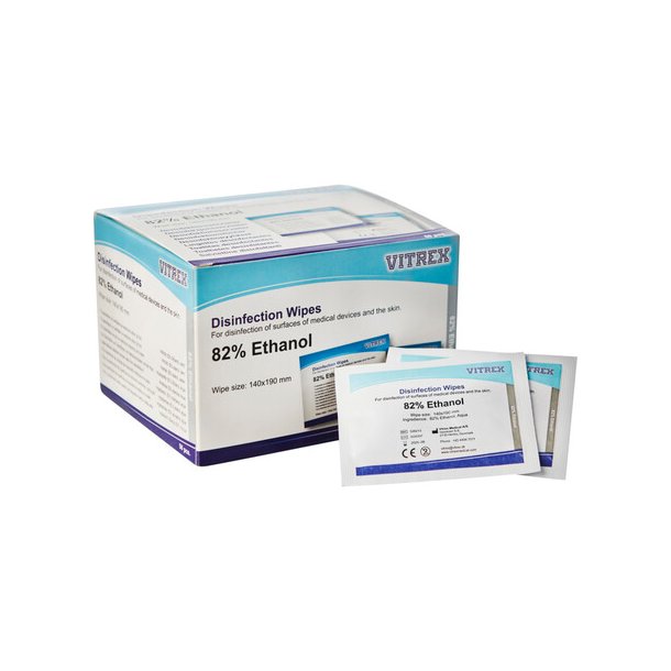 Vitrex Desinfektionsserviet 85% ethanol 14x19 cm enkeltpakket pk a 50 stk