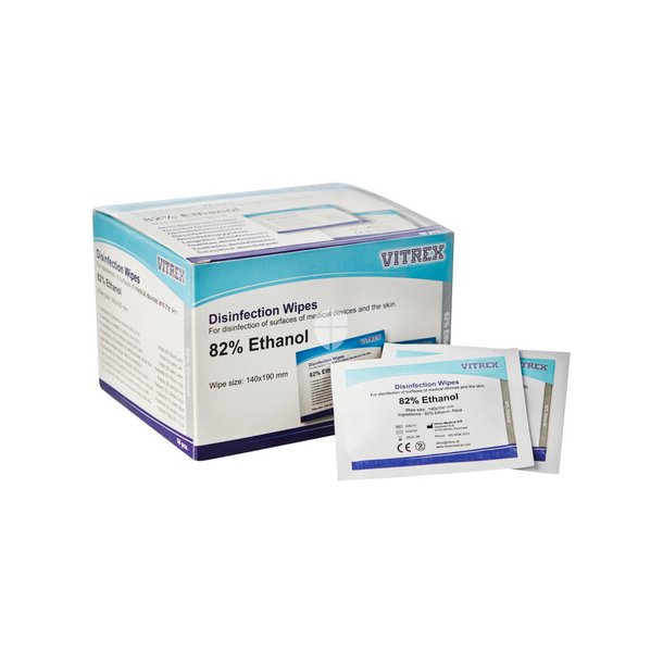 Vitrex Desinfektionsserviet 85% ethanol 14x19 cm enkeltpakket pk a 50 stk