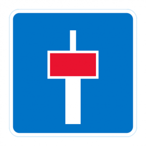 Skilt Blind vej med sti E 18.1 oplysningstavle