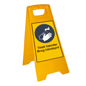 Skilt Vask hnder Brug hndsprit Fritstende skilt plast