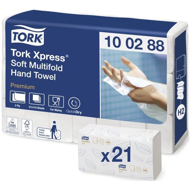 Tork Premium H2 Xpress Soft multifold h�ndkl�deark hvid 340x212mm 2 lag