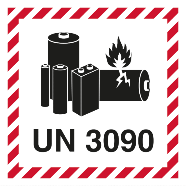 Skilt Fareseddel UN 3090 Lithium Batteri Etiket Selvkl�bende Vinyl Rulle med 250 stk.