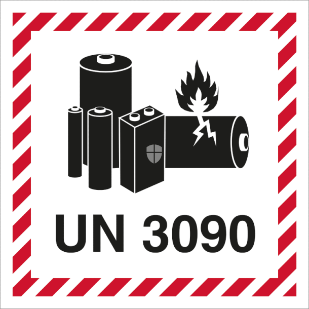 Skilt Fareseddel UN 3090 Lithium Batteri Etiket Selvklbende Vinyl Rulle med 250 stk.