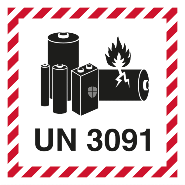Skilt Fareseddel UN 3091 Lithium Batteri Etiket Selvklbende Vinyl Rulle med 250 stk.