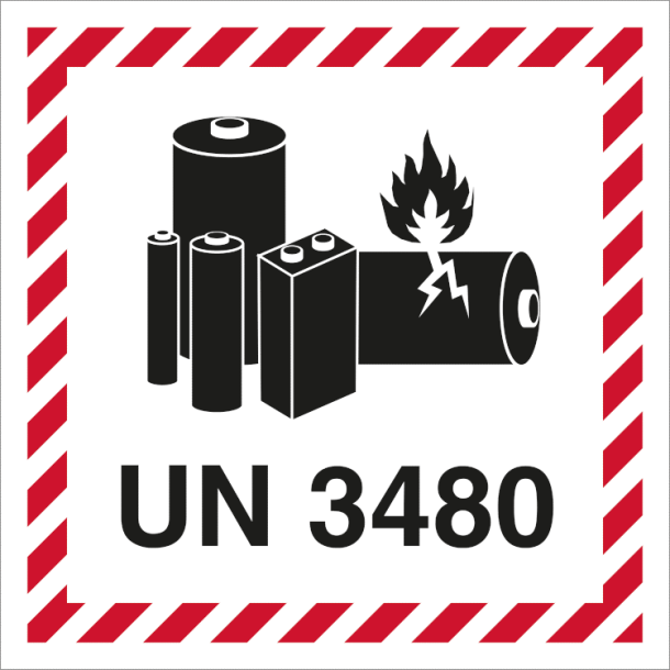 Skilt Fareseddel UN 3480 Lithium Batteri Etiket Selvkl�bende Vinyl Rulle med 250 stk.