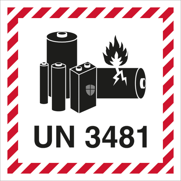 Skilt Fareseddel UN 3481 Lithium Batteri Etiket Selvklbende Vinyl Rulle med 250 stk.
